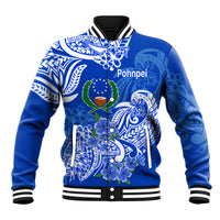 FSM Pohnpei State Baseball Jacket Polynesian Floral Tribal LT9 Unisex Blue - Polynesian Pride