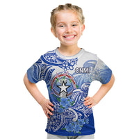 Northern Mariana Islands Kid T Shirt Polynesian Floral Tribal LT9 Blue - Polynesian Pride