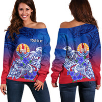 (Custom Personalised) Tahiti Off Shoulder Sweater Polynesian Floral Tribal LT9 Women Blue - Polynesian Pride