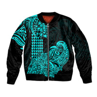 Hawaii Kakau Sleeve Zip Bomber Jacket Polynesian Floral Tribal Aqua Version LT9 Unisex Aqua - Polynesian Pride