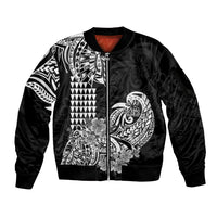 Hawaii Kakau Sleeve Zip Bomber Jacket Polynesian Floral Tribal Black Version LT9 Unisex Black - Polynesian Pride