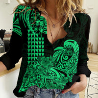 Hawaii Kakau Women Casual Shirt Polynesian Floral Tribal Green Version LT9 Female Green - Polynesian Pride