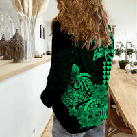 Hawaii Kakau Women Casual Shirt Polynesian Floral Tribal Green Version LT9 - Polynesian Pride