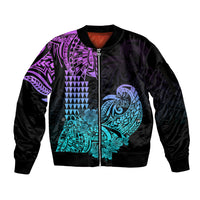 Hawaii Kakau Sleeve Zip Bomber Jacket Polynesian Floral Tribal Heliotrope Version LT9 Unisex Heliotrope - Polynesian Pride