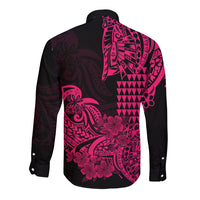 Hawaii Kakau Long Sleeve Button Shirt Polynesian Floral Tribal Pink Version LT9 - Polynesian Pride