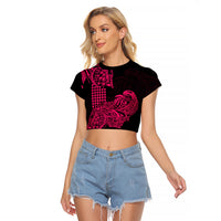 Hawaii Kakau Raglan Cropped T Shirt Polynesian Floral Tribal Pink Version LT9 Female Pink - Polynesian Pride