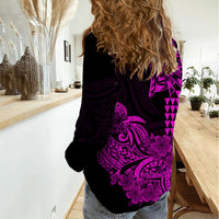 Hawaii Kakau Women Casual Shirt Polynesian Floral Tribal Purple Version LT9 - Polynesian Pride