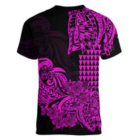 Hawaii Kakau Women V Neck T Shirt Polynesian Floral Tribal Purple Version LT9 - Polynesian Pride