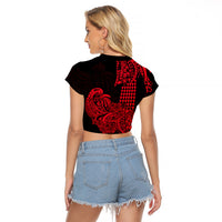 Hawaii Kakau Raglan Cropped T Shirt Polynesian Floral Tribal Red Version LT9 - Polynesian Pride