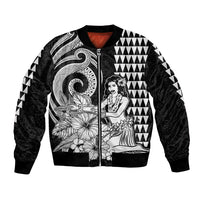 Aloha Hula Girl Hawaiian Tribal and Simple Kakau Bomber Jacket LT9 Unisex Black - Polynesian Pride