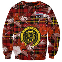 Hawaii State Sweatshirt Tropical Flowers Mix Tartan Red Version LT14 Unisex Red - Polynesian Pride