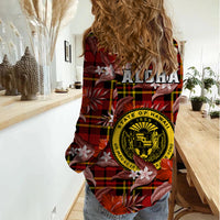 Hawaii State Women Casual Shirt Tropical Flowers Mix Tartan Red Version LT14 - Polynesian Pride