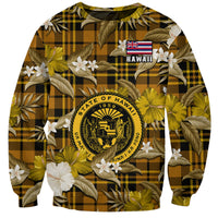 Hawaii State Sweatshirt Tropical Flowers Mix Tartan Gold Version LT14 Unisex Gold - Polynesian Pride