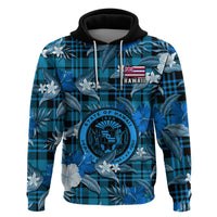 Hawaii State Hoodie Tropical Flowers Mix Tartan Blue Version LT14 - Polynesian Pride