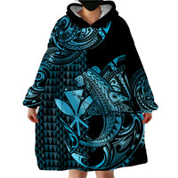 (Custom Personalised) Hawaii Hammerhead Shark Wearable Blanket Hoodie Polynesian Kakau With Kanaka Turquoise LT14 - Polynesian Pride