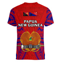 Papua New Guinea Women V Neck T Shirt Central Province Mix Coat Of Arms Polynesian Art LT14 - Polynesian Pride