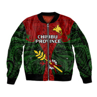 (Custom Personalised) Papua New Guinea Sleeve Zip Bomber Jacket Chimbu Province Mix Coat Of Arms Polynesian Art LT14 Unisex Red - Polynesian Pride