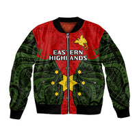(Custom Personalised) Papua New Guinea Sleeve Zip Bomber Jacket Eastern Highlands Province Mix Coat Of Arms Polynesian Art LT14 Unisex Red - Polynesian Pride
