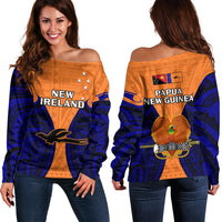 Papua New Guinea Off Shoulder Sweater New Ireland Province Mix Coat Of Arms Polynesian Art LT14 Women Orange - Polynesian Pride