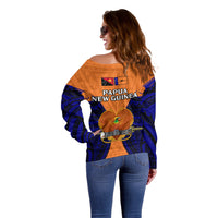 Papua New Guinea Off Shoulder Sweater New Ireland Province Mix Coat Of Arms Polynesian Art LT14 - Polynesian Pride