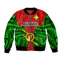 Papua New Guinea Sleeve Zip Bomber Jacket Southern Highlands Province Mix Coat Of Arms Polynesian Art LT14 Unisex Red - Polynesian Pride