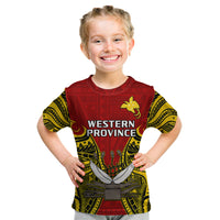 (Custom Personalised) Papua New Guinea Kid T Shirt Western Province Mix Coat Of Arms Polynesian Art LT14 - Polynesian Pride