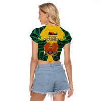 Papua New Guinea Raglan Cropped T Shirt Hela Province Mix Coat Of Arms Polynesian Art LT14 - Polynesian Pride