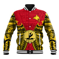 Papua New Guinea Baseball Jacket National Capital District Mix Coat Of Arms Polynesian Art LT14 Unisex Red - Polynesian Pride