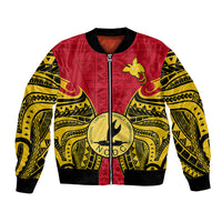 Papua New Guinea Bomber Jacket National Capital District Mix Coat Of Arms Polynesian Art LT14 Unisex Red - Polynesian Pride
