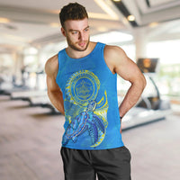(Custom Personalised) Palau Men Tank Top Hibiscus Turtle Mix Coat Of Arms Blue Version LT14 - Polynesian Pride
