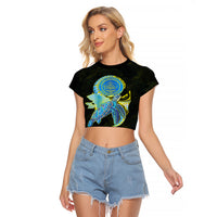 (Custom Personalised) Palau Raglan Cropped T Shirt Hibiscus Turtle Mix Coat Of Arms Black Version LT14 Female Black - Polynesian Pride