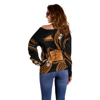 Tokelau Off Shoulder Sweater Tokelauan Tatau With Badge Gold LT14 - Polynesian Pride