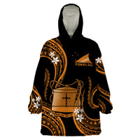 Tokelau Wearable Blanket Hoodie Tokelauan Tatau With Badge Gold LT14 One Size Gold - Polynesian Pride