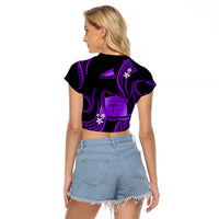 Tokelau Raglan Cropped T Shirt Tokelauan Tatau With Badge Purple LT14 - Polynesian Pride