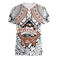 Fiji Tanoa Women V Neck T Shirt Kava Bowl Fijian Tapa Brown Pattern LT14 - Polynesian Pride