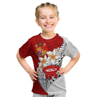 Tonga Kava Bowl Kid T Shirt Tongan Kupesi Ngatu Pattern White LT14 Red - Polynesian Pride