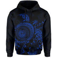 Hawaii Coat of Arms Hoodie (Blue) Turtle Style - Polynesian Pride