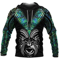 New Zealand Maori Moko Hoodie Paua Shell Unisex Black - Polynesian Pride