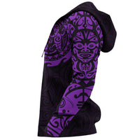Maori Tangaroa Tattoo Zip Hoodie Customized Purple - Polynesian Pride