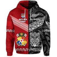 Custom Tonga New Zealand Rugby Hoodie Mate Maa Ngatu and Maori All Black Together LT8 Zip Hoodie - Polynesian Pride