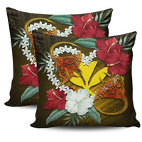 Kanaka Manta Ray Plumeria Heart Polynesian Pillow Cover - Sea Flower - AH One Size Black - Polynesian Pride
