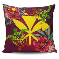 Kanaka Map Turtle Hibiscus Pillow Cover - Red Velvet - AH - Polynesian Pride