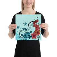 Sea Turtle Hibiscus Canvas 12x12 Canvas White - Polynesian Pride