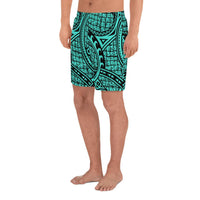 Polynesian Maori Lauhala Turquoise Men's Athletic Long Shorts - Polynesian Pride