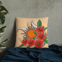 Marshall Islands Polynesian Pillow - Hibiscus Coat of Arm Pillow 22 x 22 Beige - Polynesian Pride