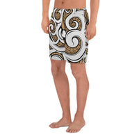 Polynesian Maori Ethnic Ornament Gold Men's Athletic Long Shorts - Polynesian Pride