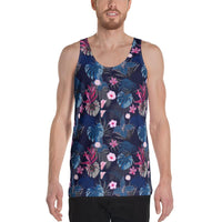 Tropical Palm Tree And Flower Hawaii Men's Tank Top AH White - Polynesian Pride