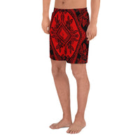 Polynesian Plumeria Mix Red Black Men's Athletic Long Shorts - Polynesian Pride