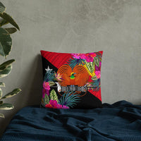 Papua New Guinea Polynesian Pillow - Hibiscus Surround Pillow 18×18 Black - Polynesian Pride