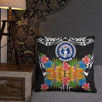Northern Mariana Islands Pillow - Coat Of Arms With Tropical Flowers - Polynesian Pride